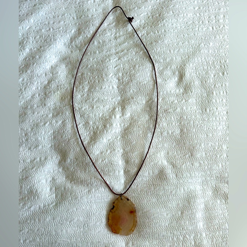 Banana Republic stone necklace with brown leather chain